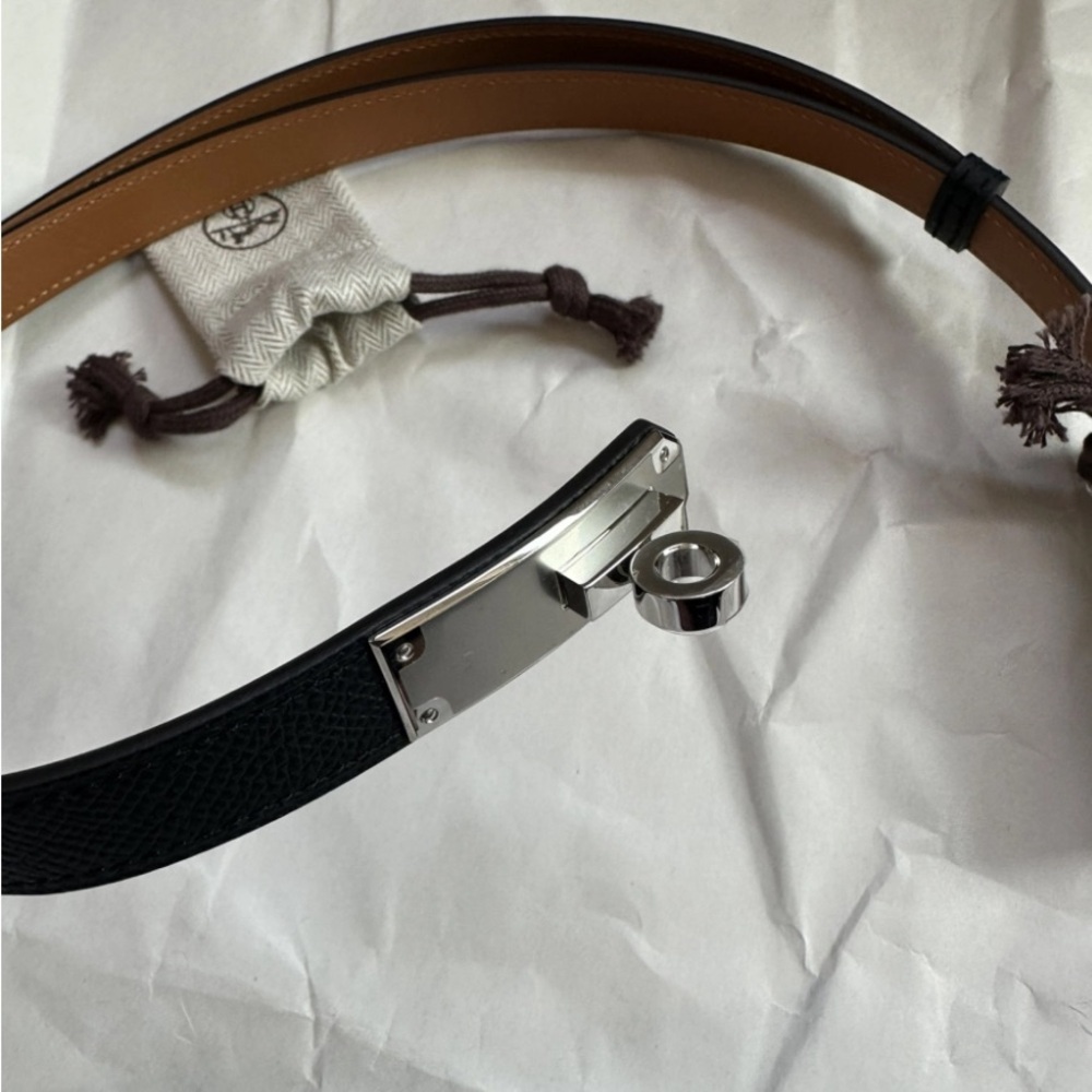 Hermes Kelly 18 Epsom Belt - Black (Noir) with Palladium hardware